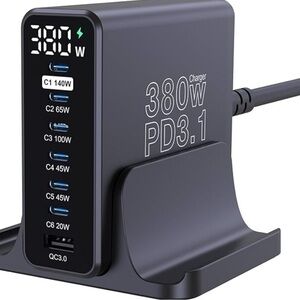 380W USB C Charger 7 Ports PD3.1 140W Fast Charging Station with LED Display
